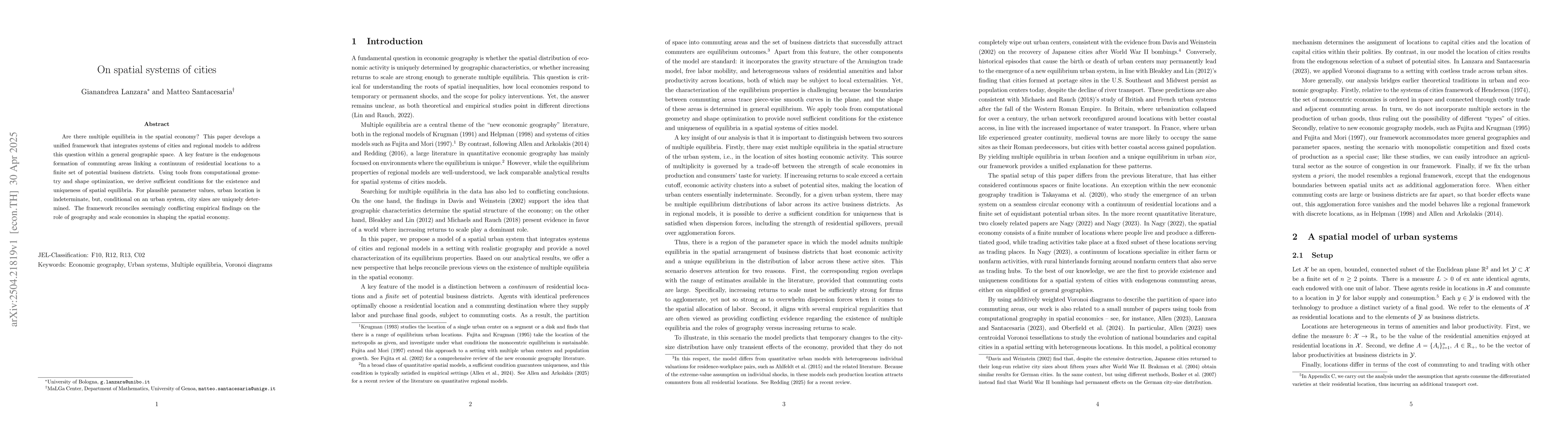Thumbnail for On spatial systems of cities
