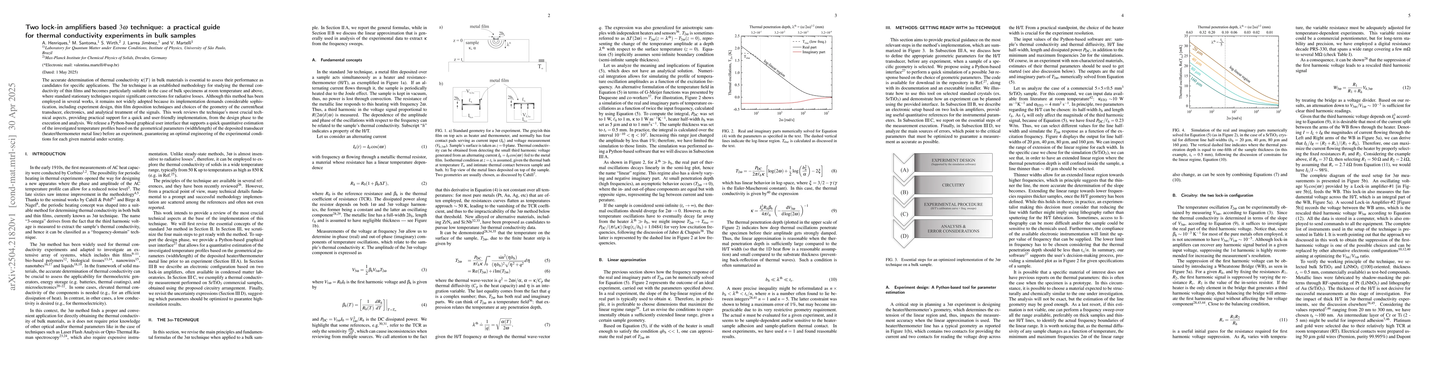 Thumbnail for Two lock-in amplifiers based $3ω$ technique: a practical guide for
  thermal conductivity experiments in bulk samples