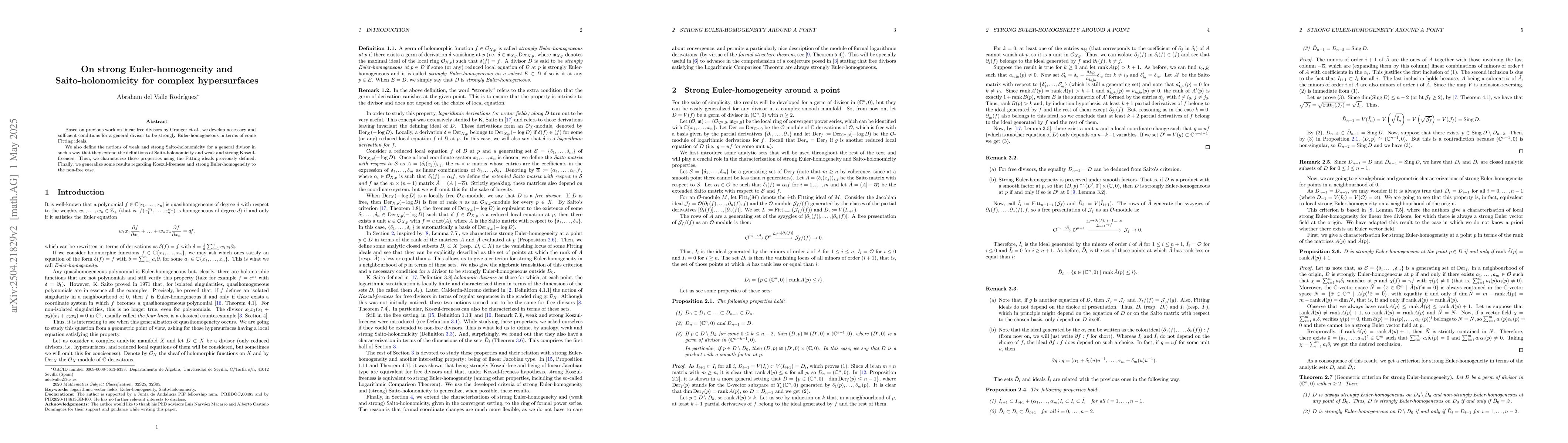 Thumbnail for On strong Euler-homogeneity and Saito-holonomicity for complex
  hypersurfaces