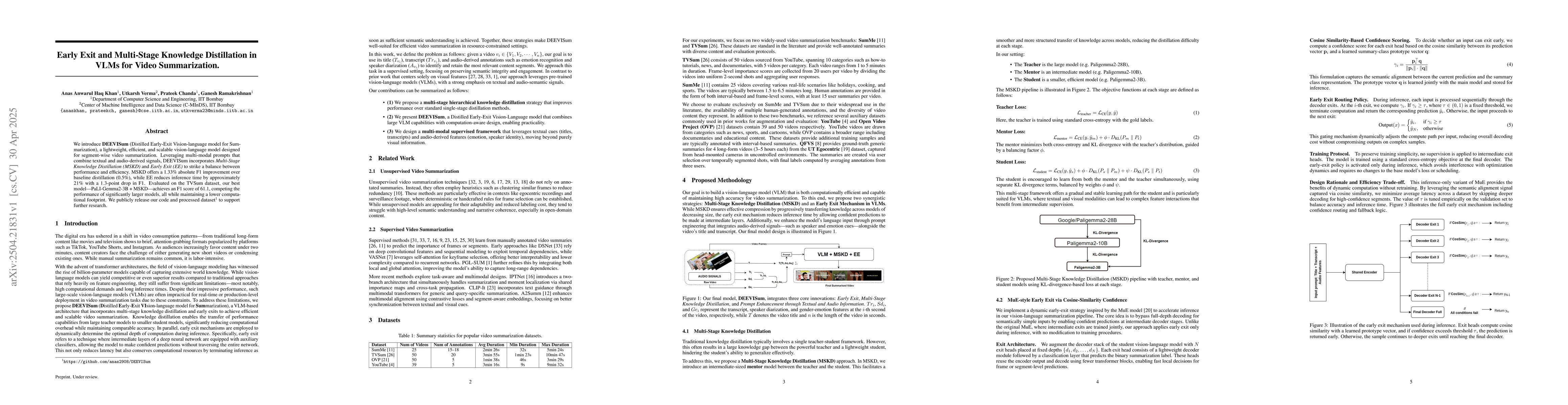 Thumbnail for Early Exit and Multi Stage Knowledge Distillation in VLMs for Video
  Summarization