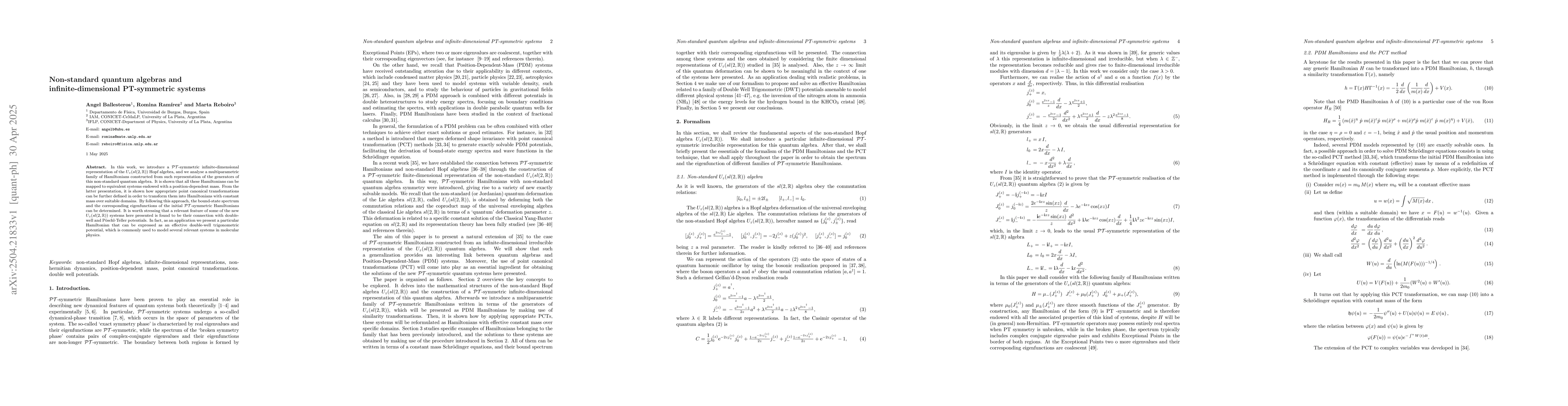 Thumbnail for Non-standard quantum algebras and infinite-dimensional PT-symmetric
  systems
