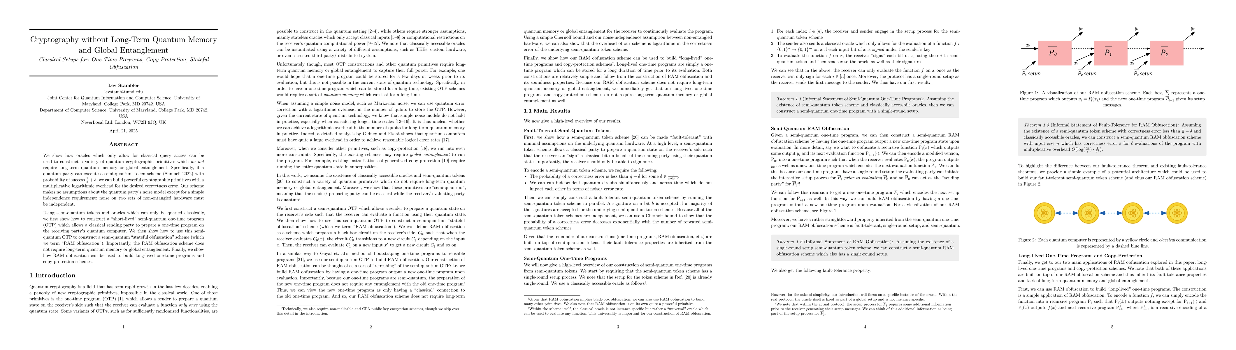 Thumbnail for Cryptography without Long-Term Quantum Memory and Global Entanglement