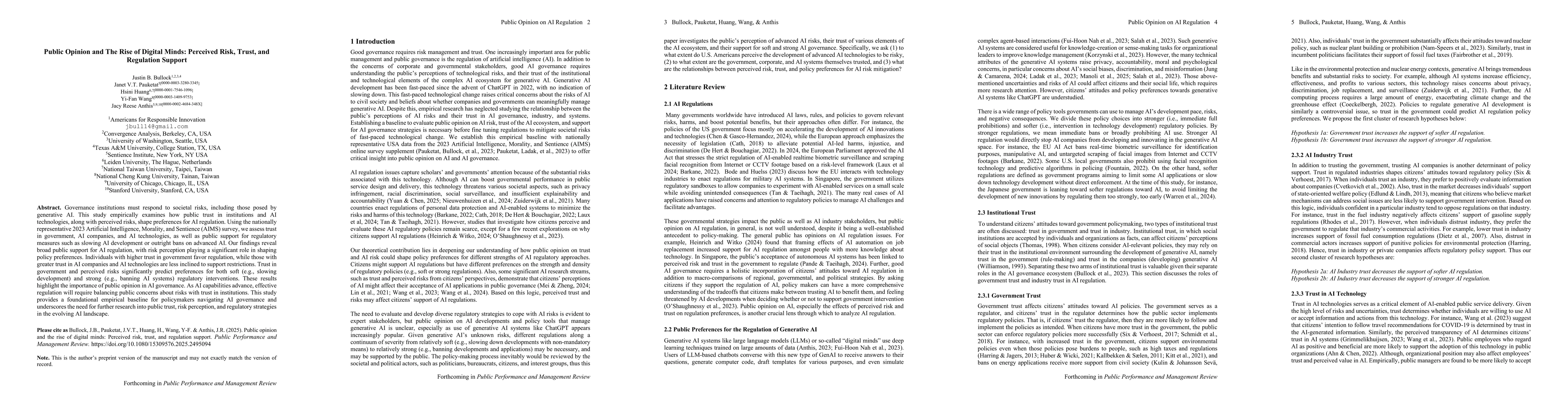 Thumbnail for Public Opinion and The Rise of Digital Minds: Perceived Risk, Trust, and
  Regulation Support