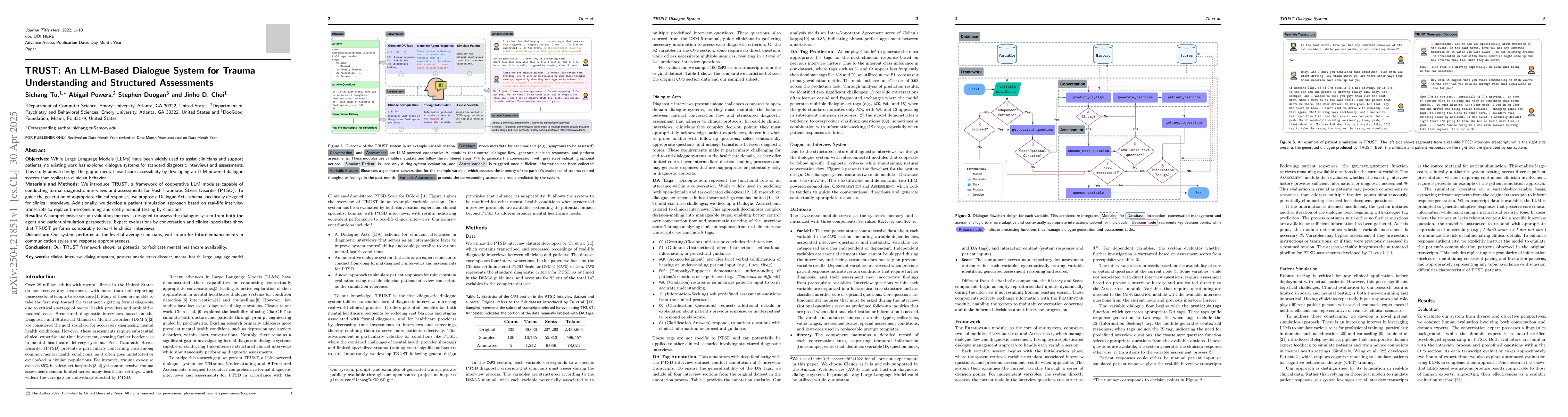 Thumbnail for TRUST: An LLM-Based Dialogue System for Trauma Understanding and
  Structured Assessments