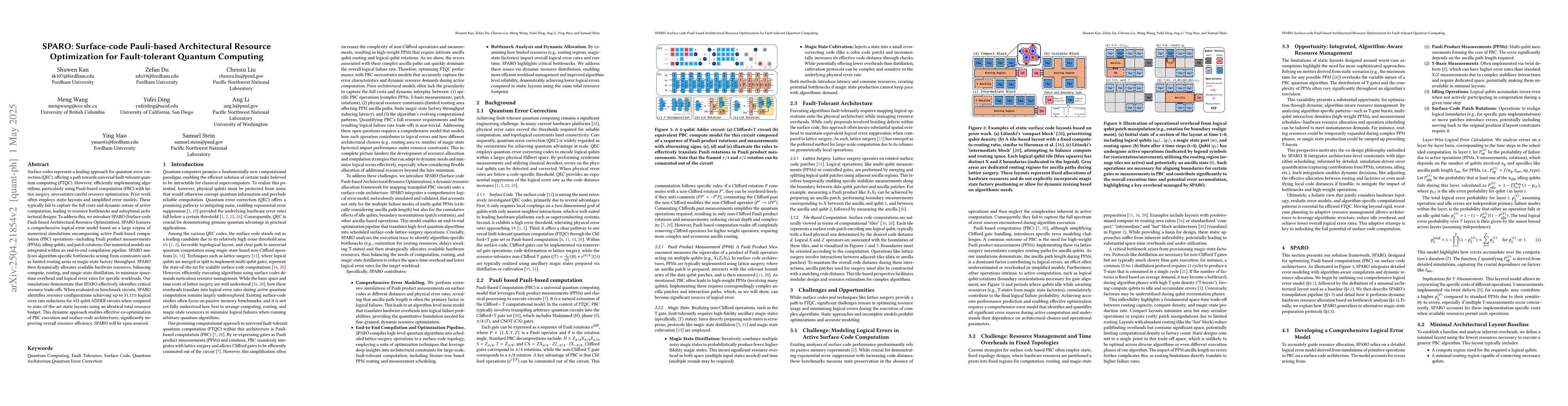 Thumbnail for SPARO: Surface-code Pauli-based Architectural Resource Optimization for
  Fault-tolerant Quantum Computing