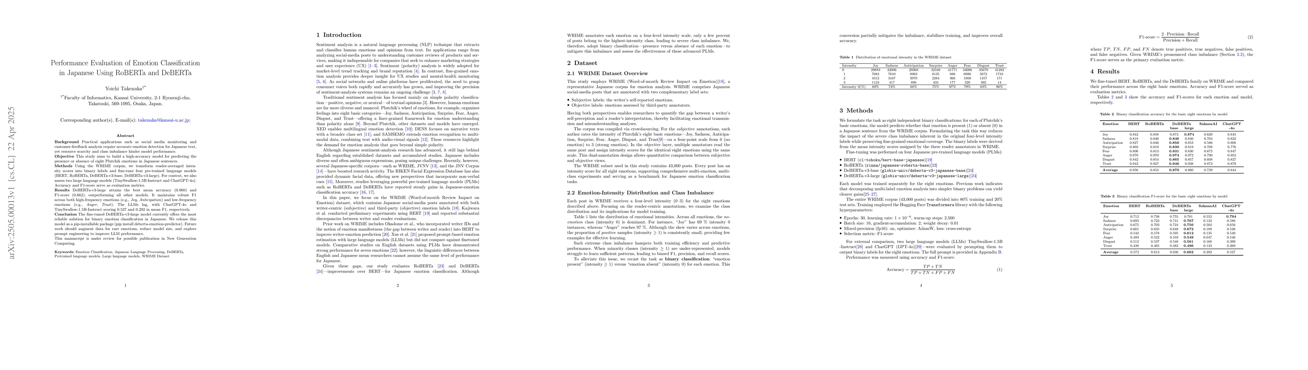 Thumbnail for Performance Evaluation of Emotion Classification in Japanese Using
  RoBERTa and DeBERTa