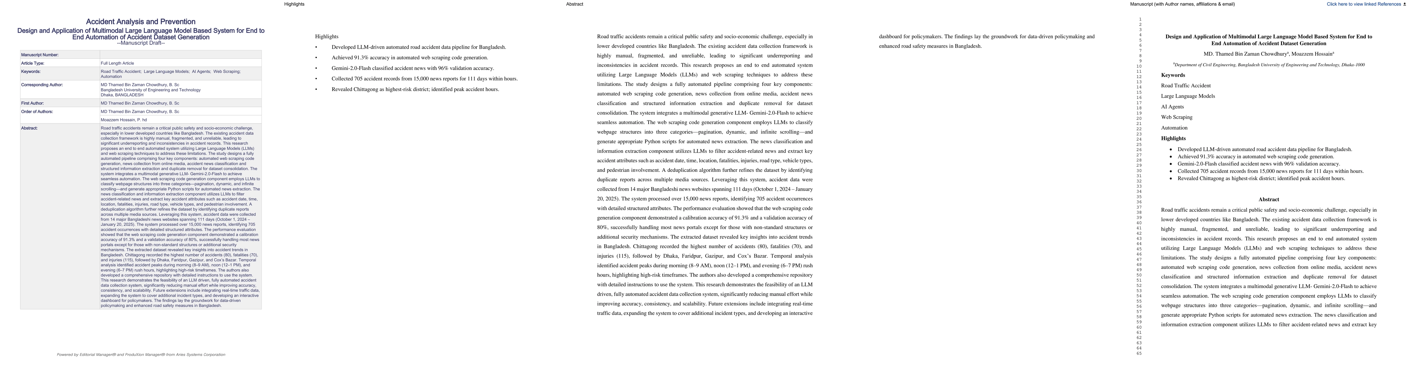 Thumbnail for Design and Application of Multimodal Large Language Model Based System
  for End to End Automation of Accident Dataset Generation