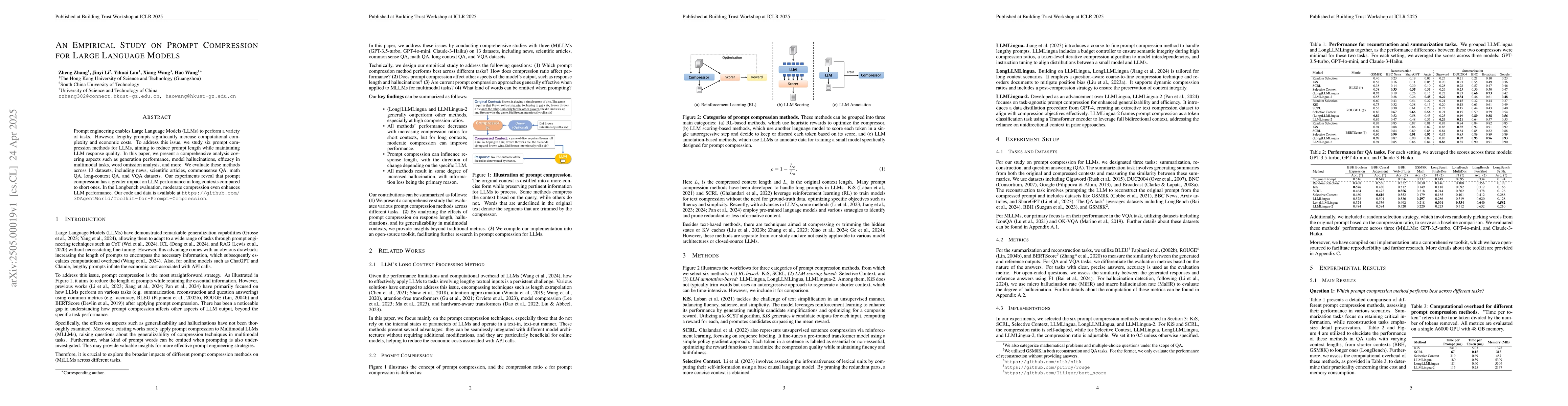 Thumbnail for An Empirical Study on Prompt Compression for Large Language Models