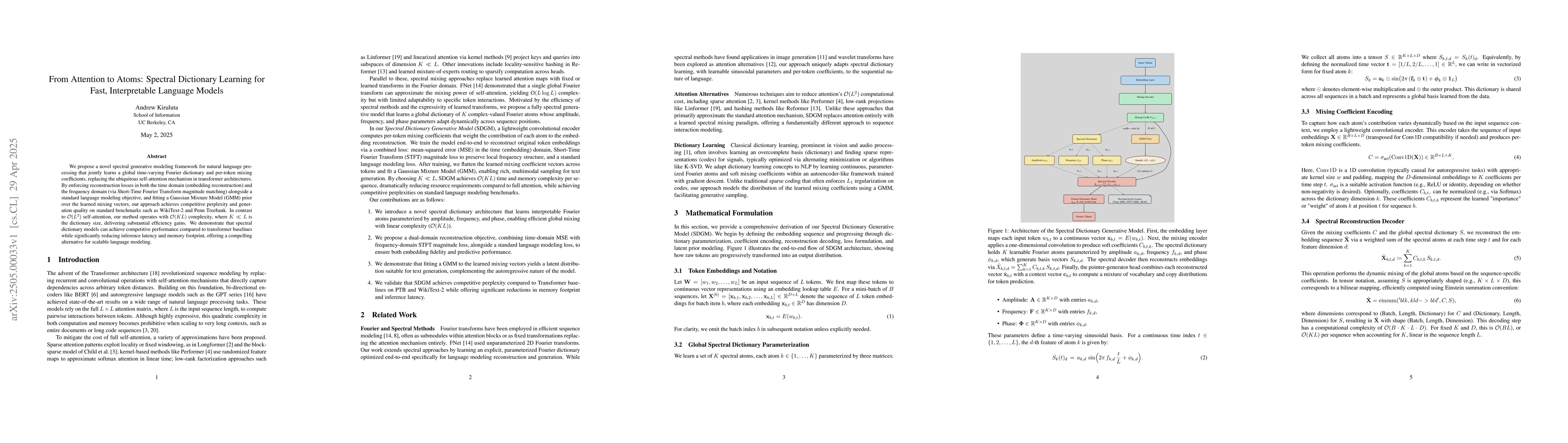 Thumbnail for From Attention to Atoms: Spectral Dictionary Learning for Fast,
  Interpretable Language Models