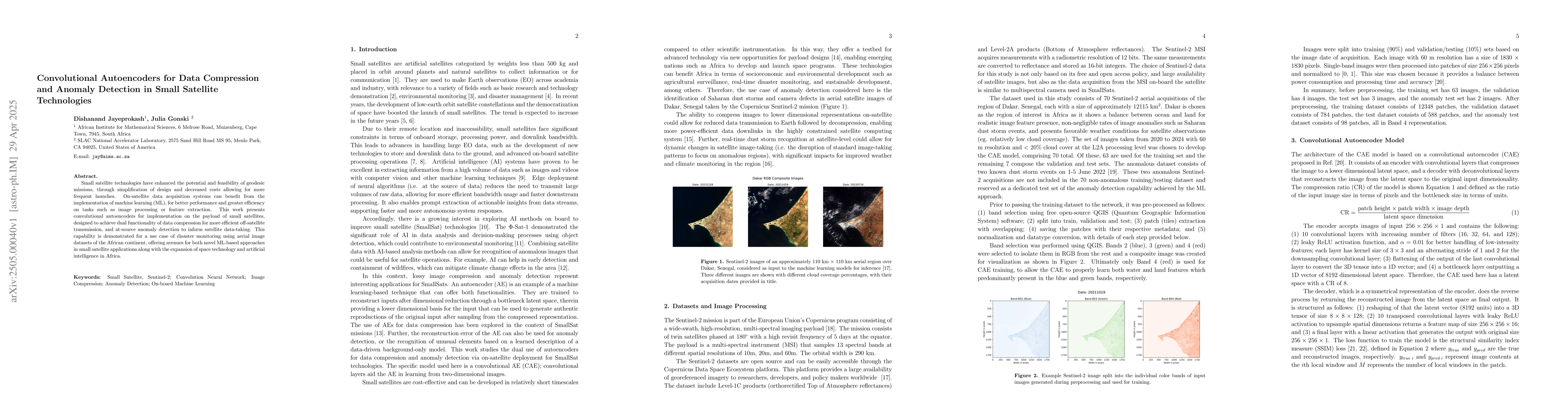 Thumbnail for Convolutional Autoencoders for Data Compression and Anomaly Detection in
  Small Satellite Technologies