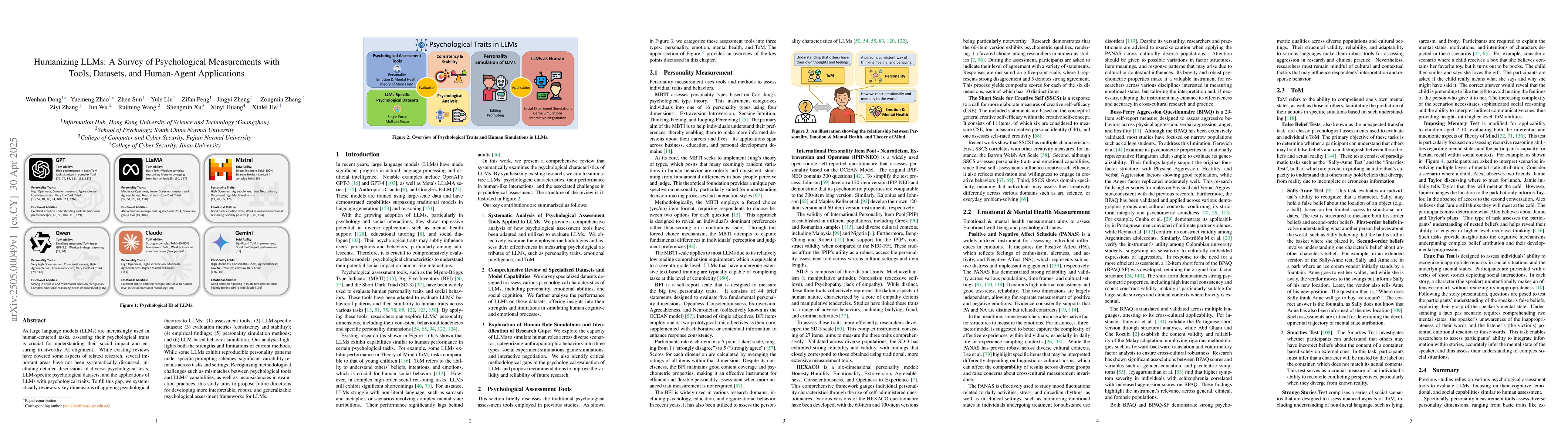Thumbnail for Humanizing LLMs: A Survey of Psychological Measurements with Tools,
  Datasets, and Human-Agent Applications