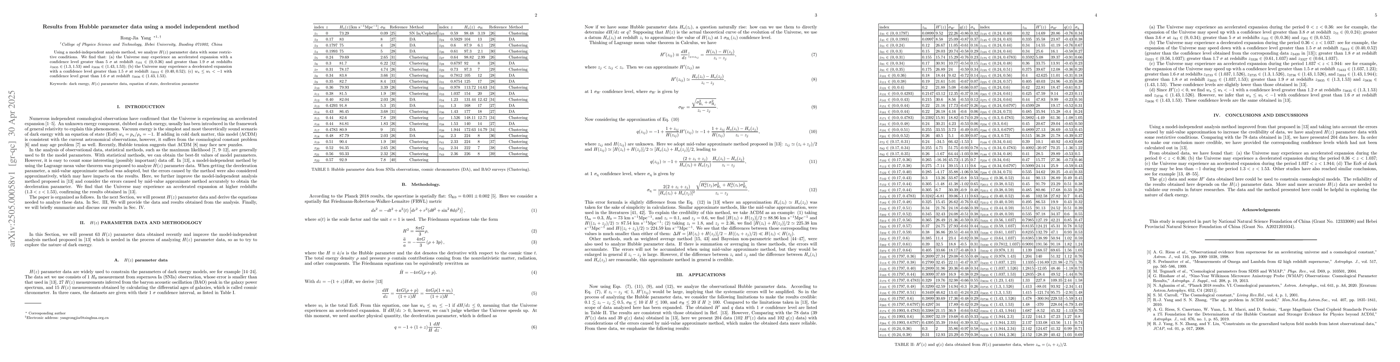 Thumbnail for Results from Hubble parameter data using a model independent method