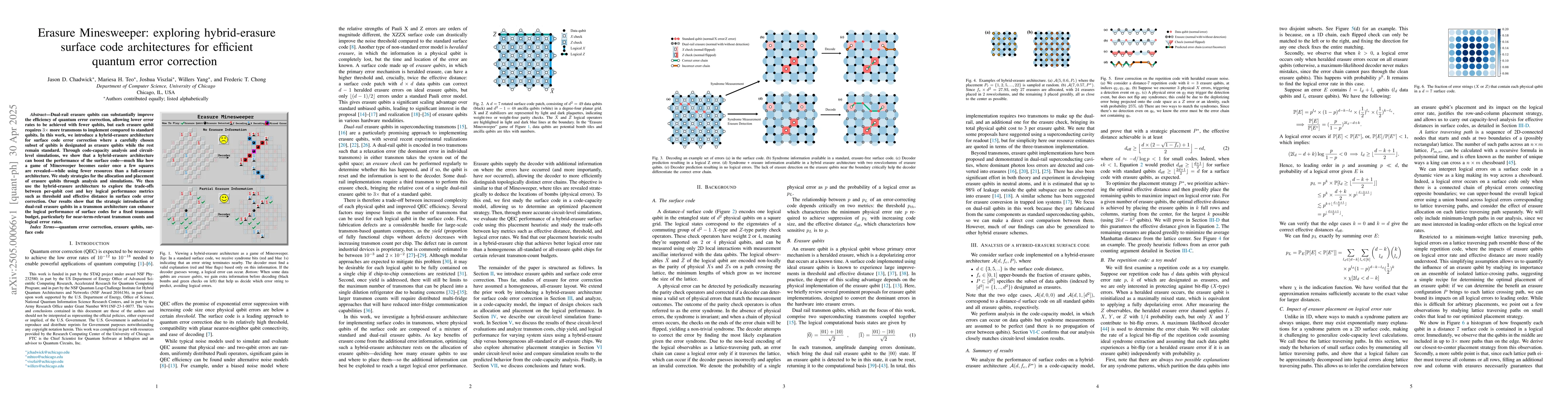 Thumbnail for Erasure Minesweeper: exploring hybrid-erasure surface code architectures
  for efficient quantum error correction