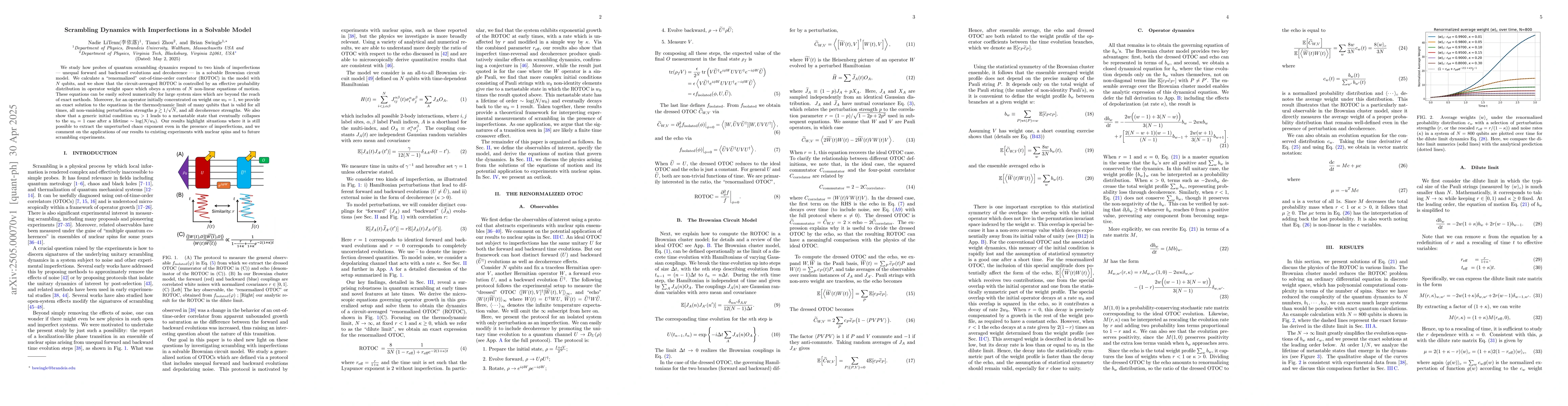 Thumbnail for Scrambling Dynamics with Imperfections in a Solvable Model