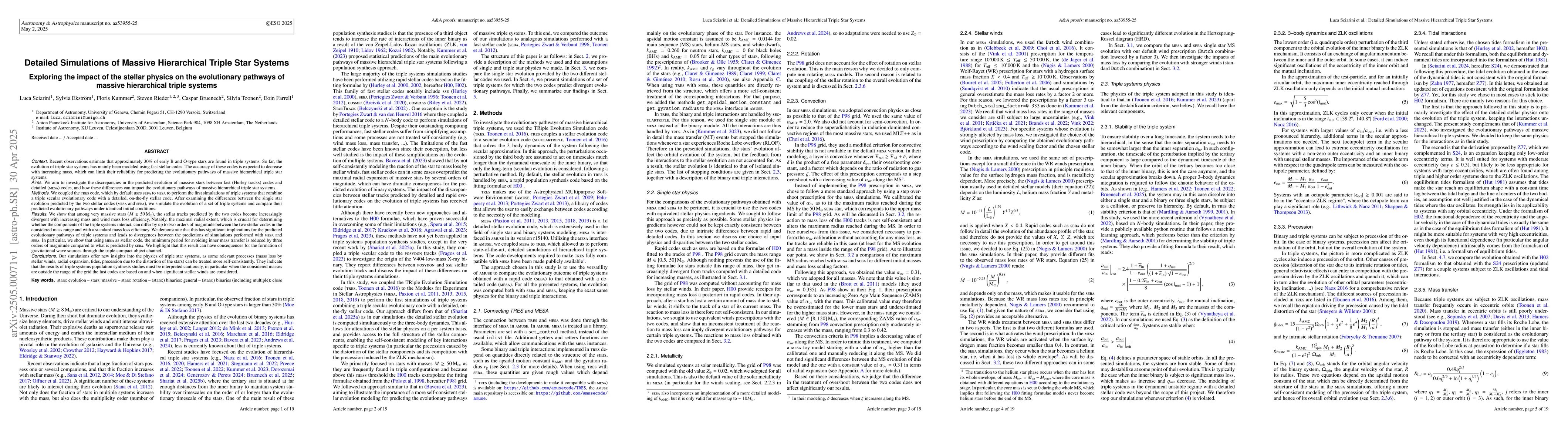 Thumbnail for Detailed Simulations of Massive Hierarchical Triple Star Systems -
  Exploring the impact of the stellar physics on the evolutionary pathways of
  massive hierarchical triple systems