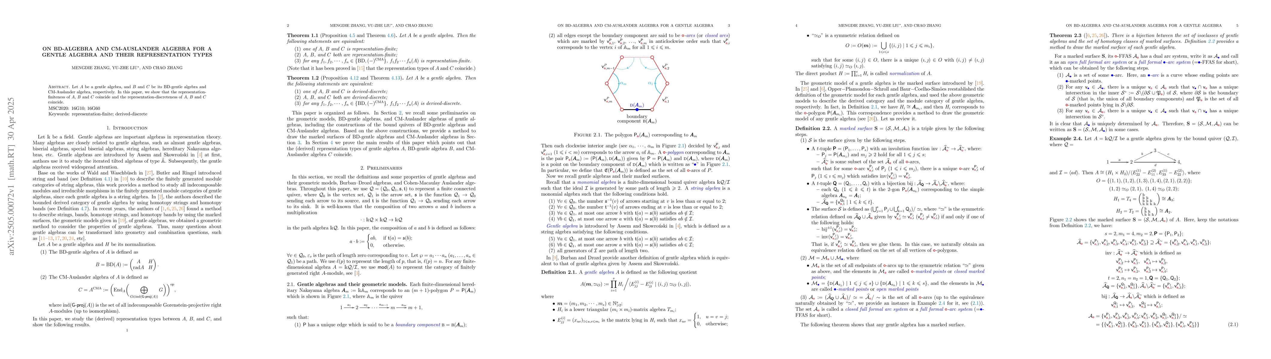 Thumbnail for On BD-algebra and CM-Auslander algebra for a gentle algebra and their
  representation types