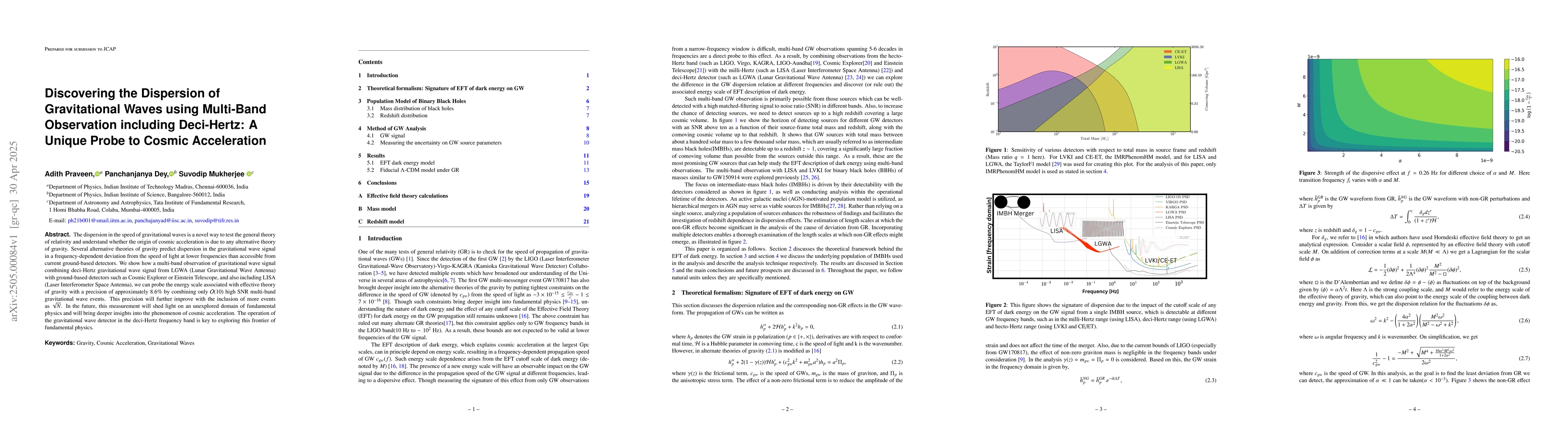 Thumbnail for Discovering the Dispersion of Gravitational Waves using Multi-Band
  Observation including Deci-Hertz: A Unique Probe to Cosmic Acceleration