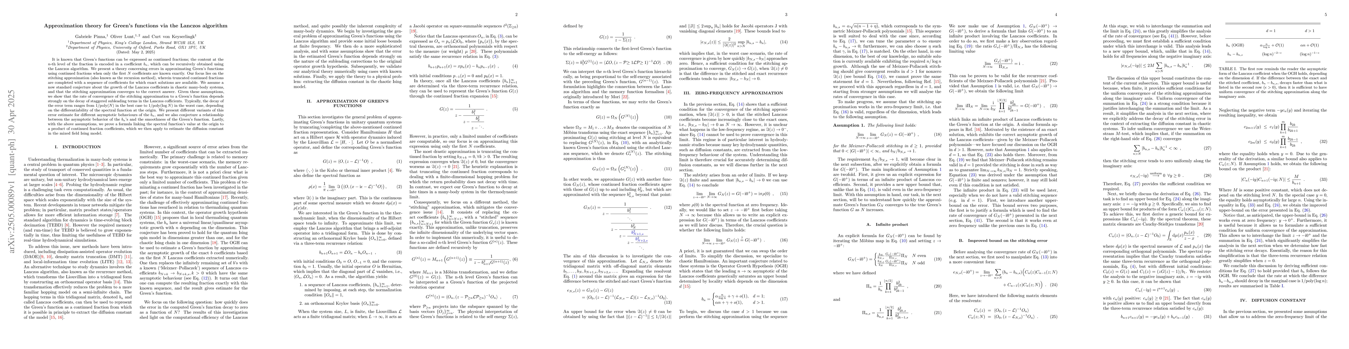 Thumbnail for Approximation theory for Green's functions via the Lanczos algorithm