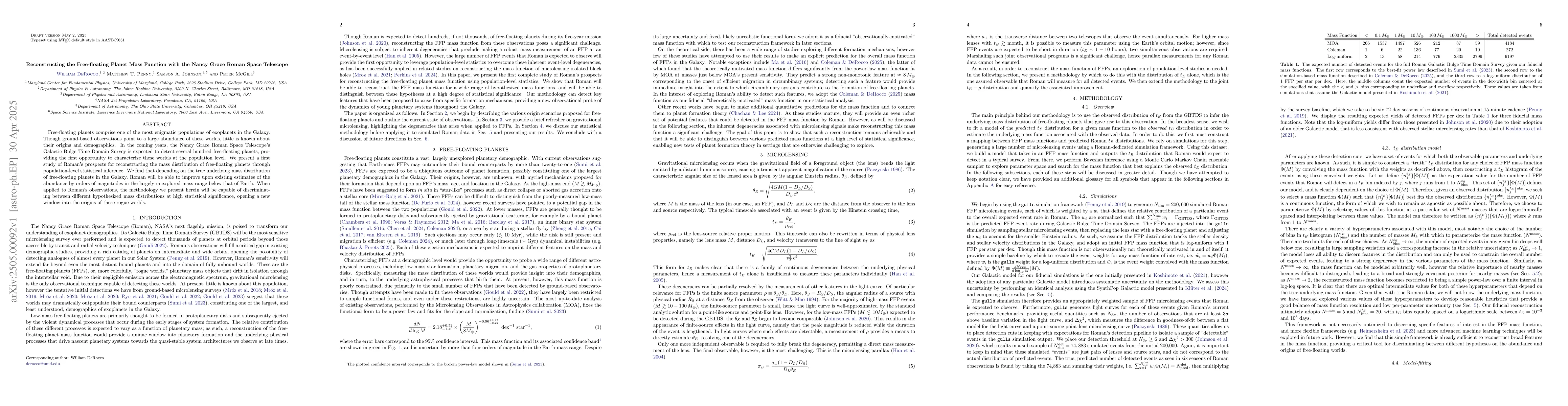 Thumbnail for Reconstructing the Free-floating Planet Mass Function with the Nancy
  Grace Roman Space Telescope
