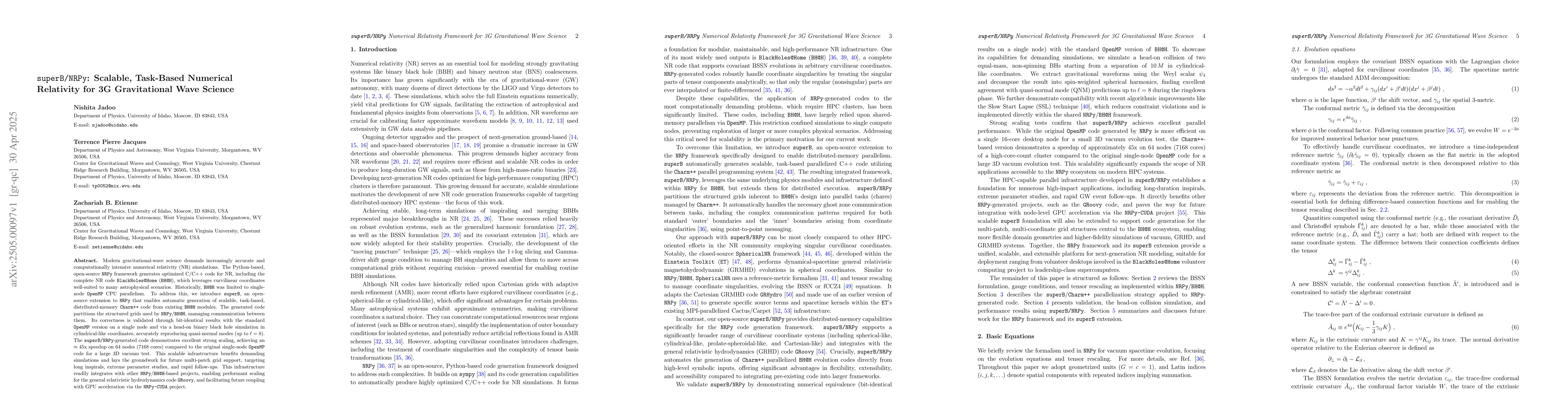 Thumbnail for superB/NRPy: Scalable, Task-Based Numerical Relativity for 3G
  Gravitational Wave Science