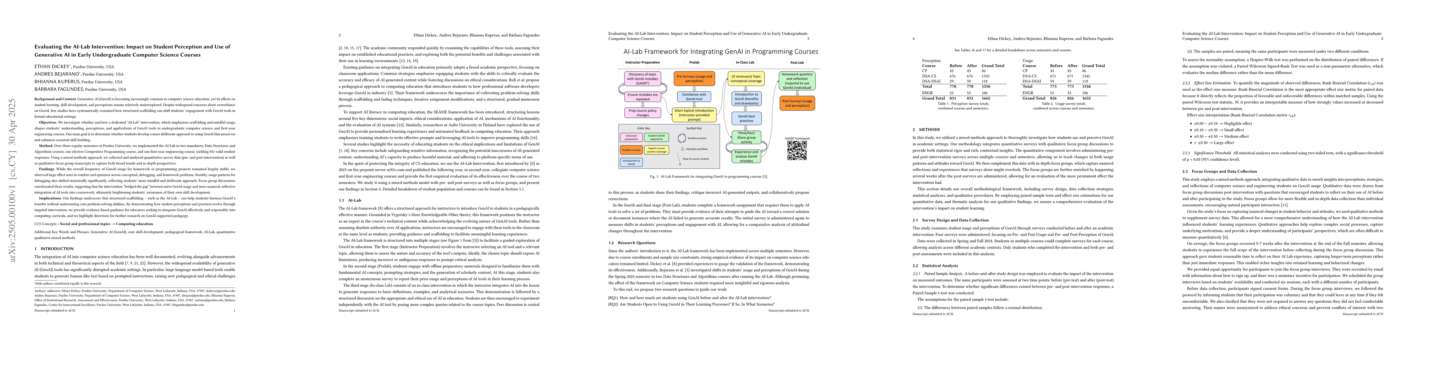 Thumbnail for Evaluating the AI-Lab Intervention: Impact on Student Perception and Use
  of Generative AI in Early Undergraduate Computer Science Courses