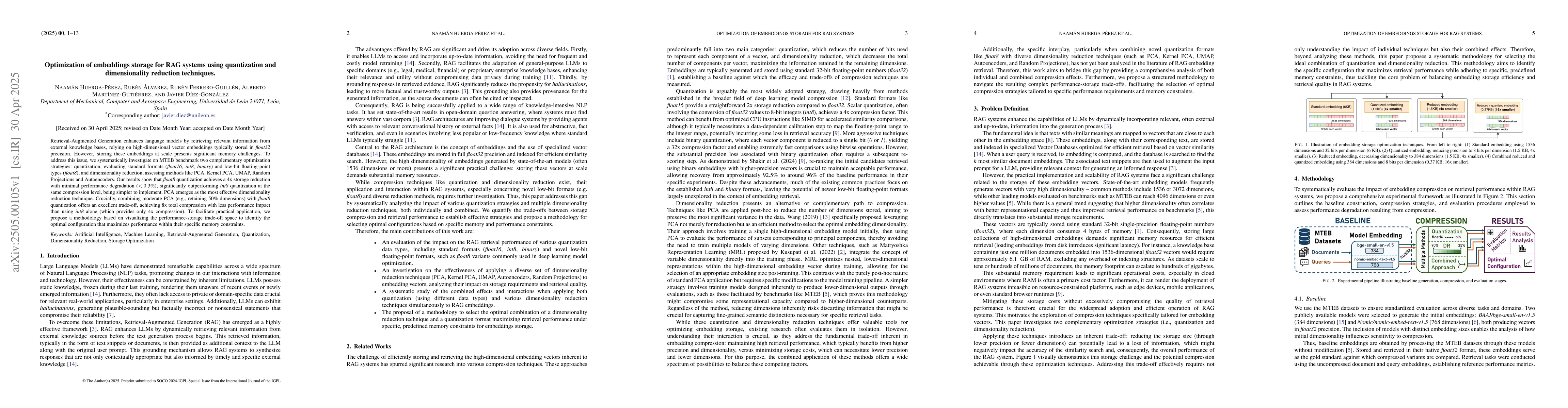 Thumbnail for Optimization of embeddings storage for RAG systems using quantization
  and dimensionality reduction techniques