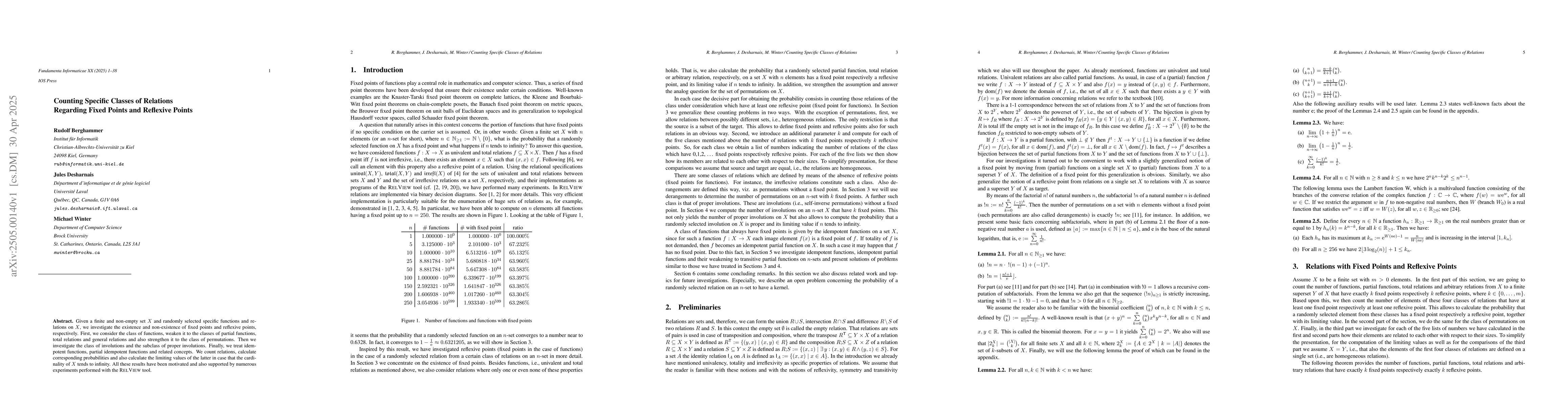 Thumbnail for Counting Specific Classes of Relations Regarding Fixed Points and
  Reflexive Points