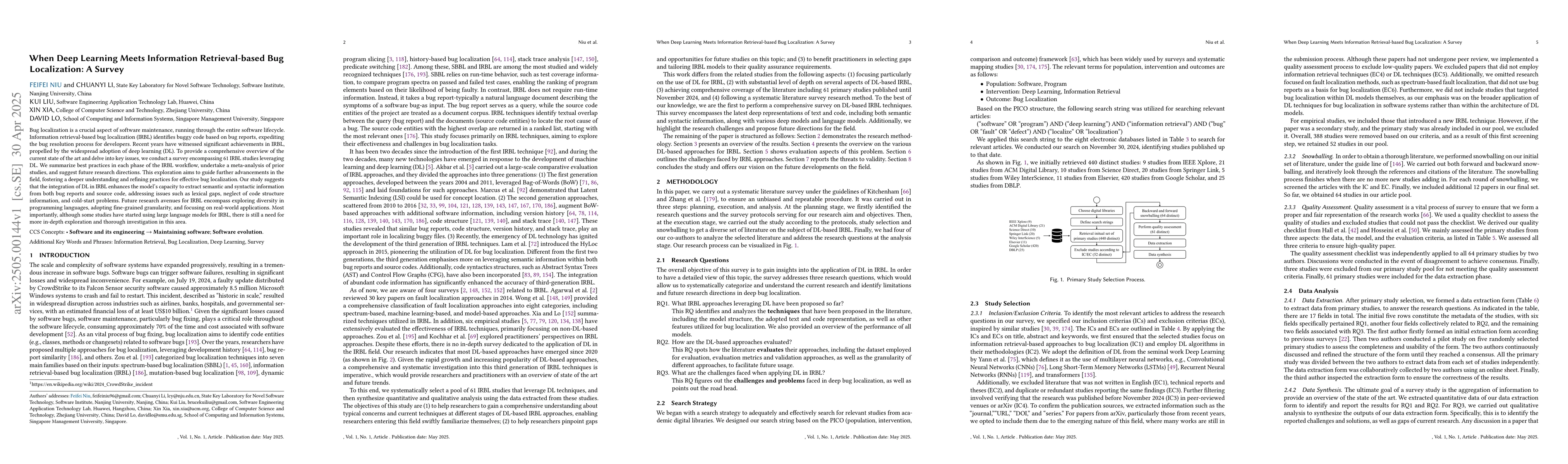 Thumbnail for When Deep Learning Meets Information Retrieval-based Bug Localization: A
  Survey