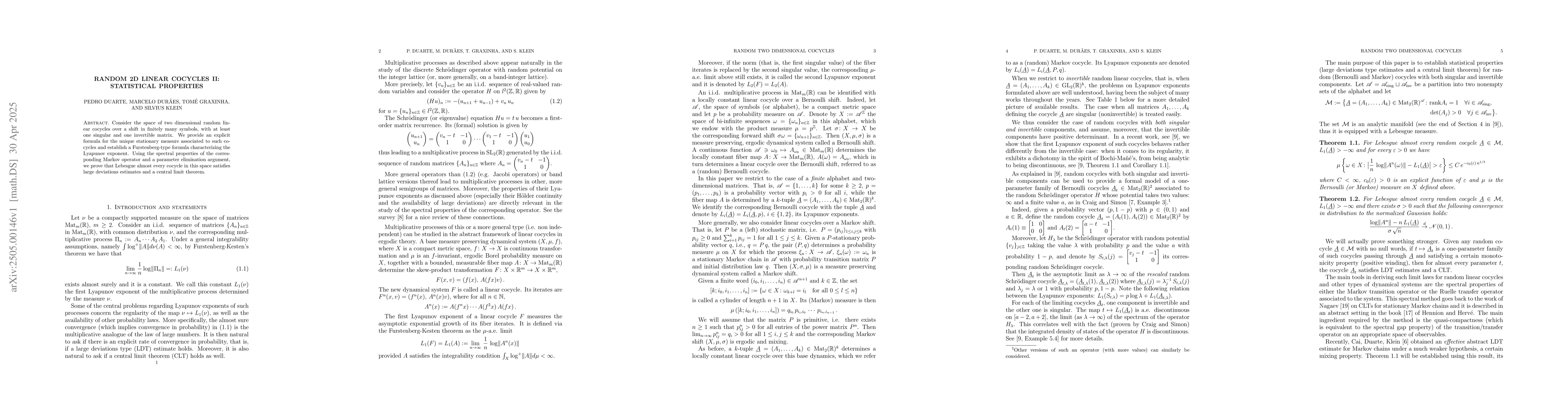 Thumbnail for Random 2D linear cocycles II: statistical properties
