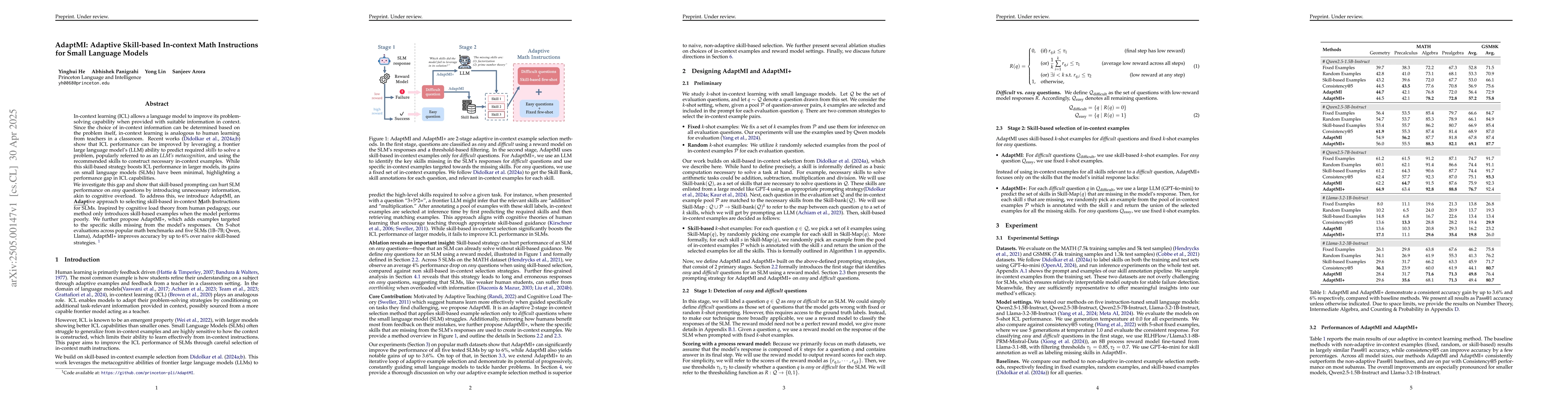 Thumbnail for AdaptMI: Adaptive Skill-based In-context Math Instruction for Small
  Language Models