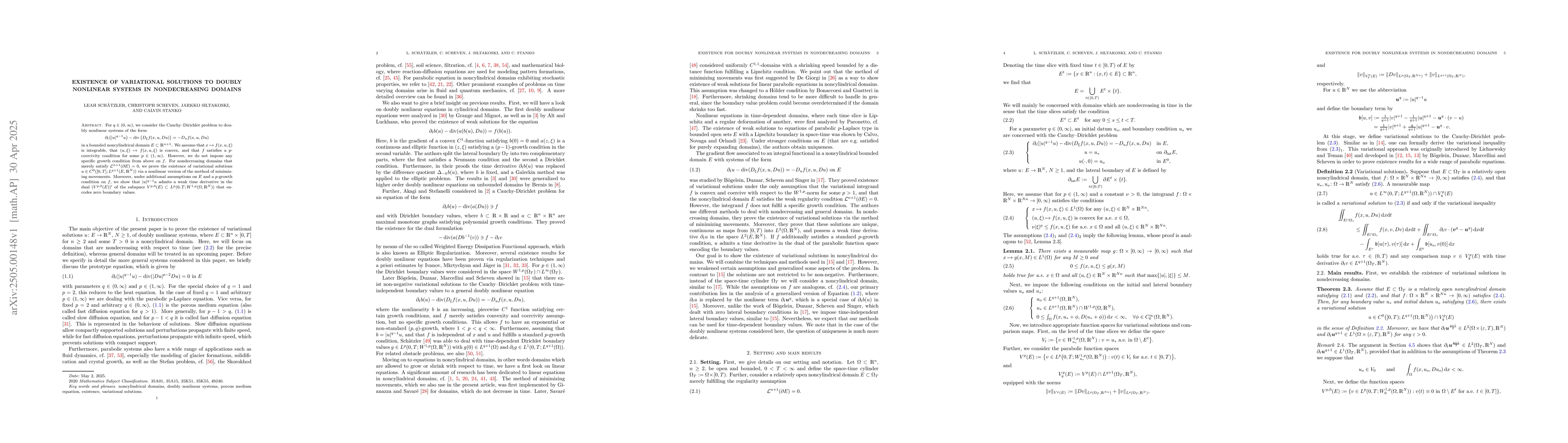 Thumbnail for Existence of variational solutions to doubly nonlinear systems in
  nondecreasing domains