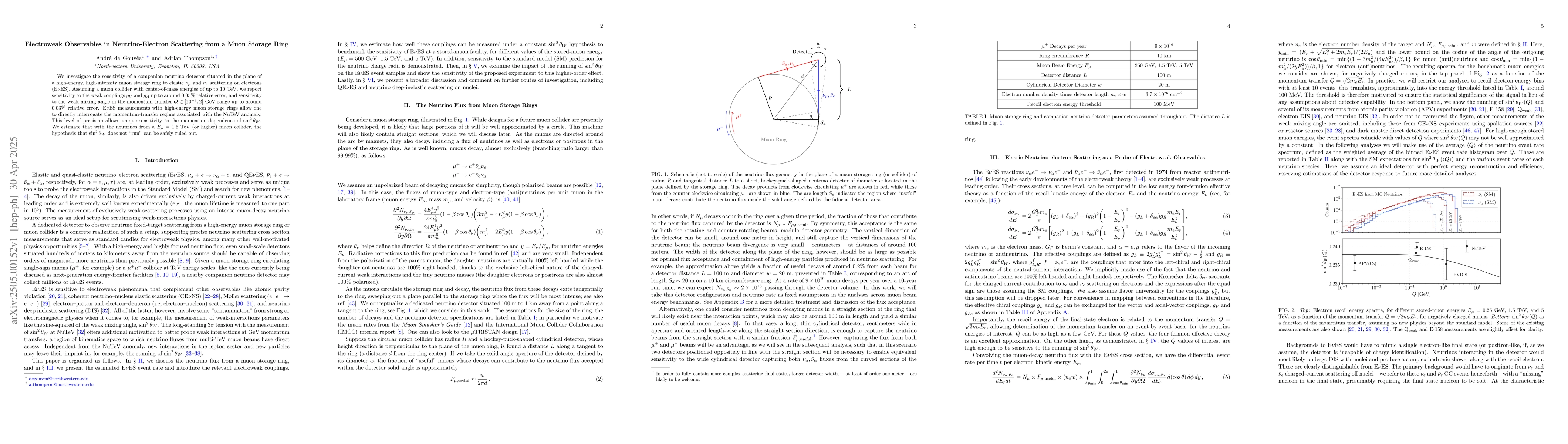 Thumbnail for Electroweak Observables in Neutrino-Electron Scattering from a Muon
  Storage Ring