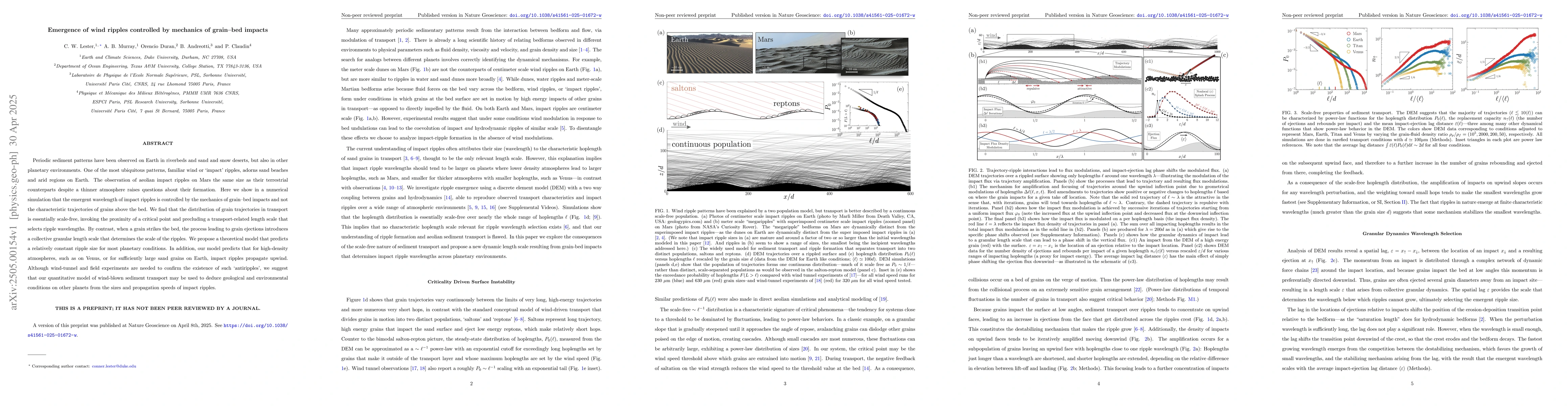 Thumbnail for Emergence of wind ripples controlled by mechanics of grain-bed impacts