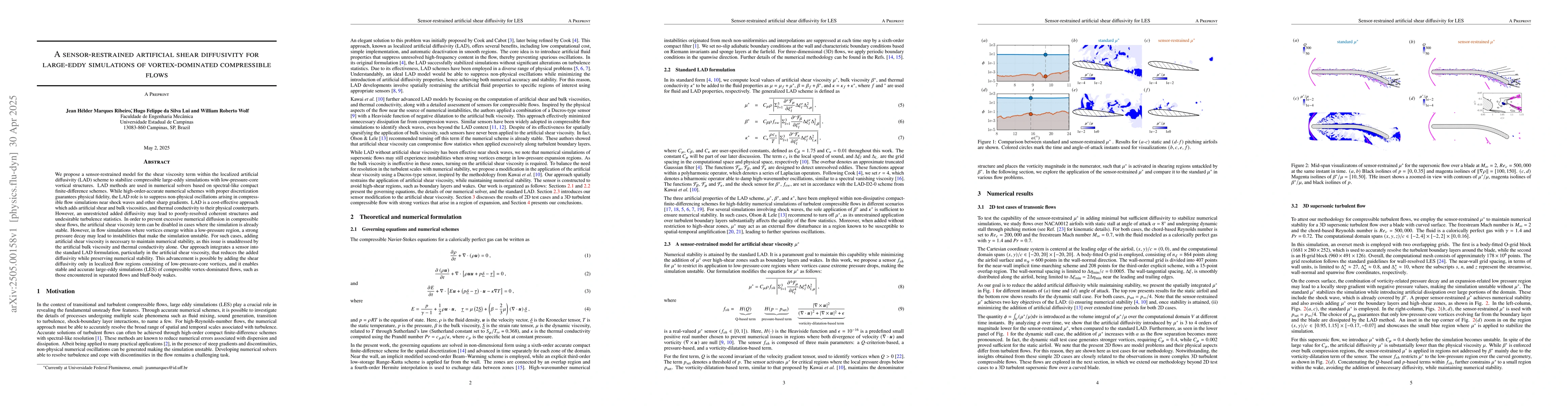 Thumbnail for A sensor-restrained artificial shear diffusivity for large-eddy
  simulations of vortex-dominated compressible flows