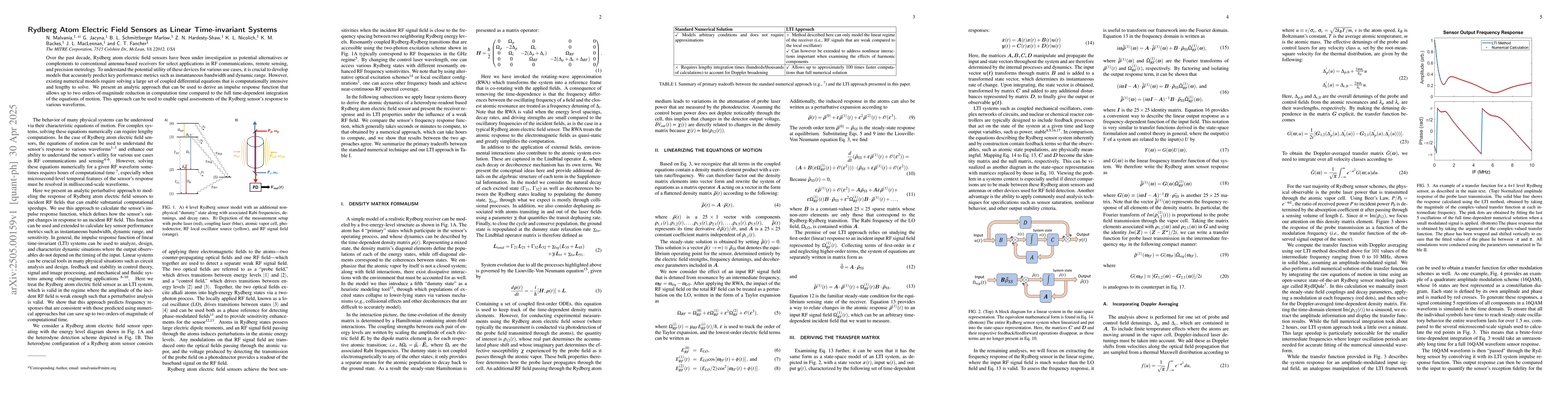 Thumbnail for Rydberg Atom Electric Field Sensors as Linear Time-invariant Systems