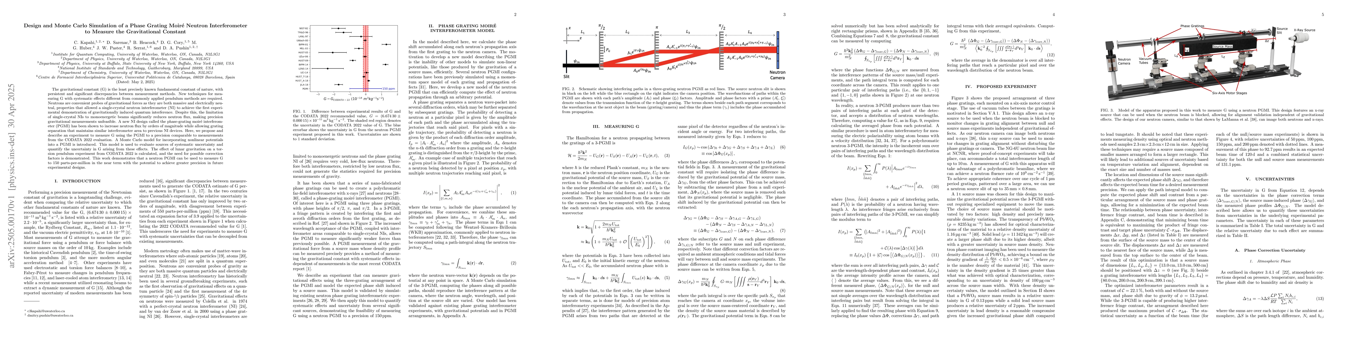 Thumbnail for Design and Monte Carlo Simulation of a Phase Grating Moiré Neutron
  Interferometer to Measure the Gravitational Constant