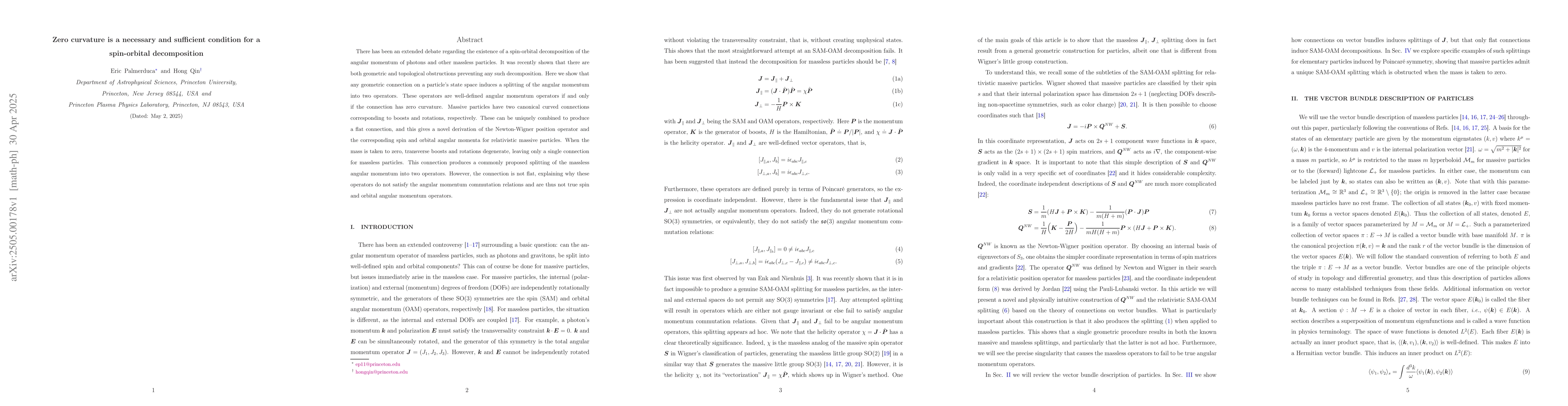 Thumbnail for Zero curvature is a necessary and sufficient condition for a
  spin-orbital decomposition