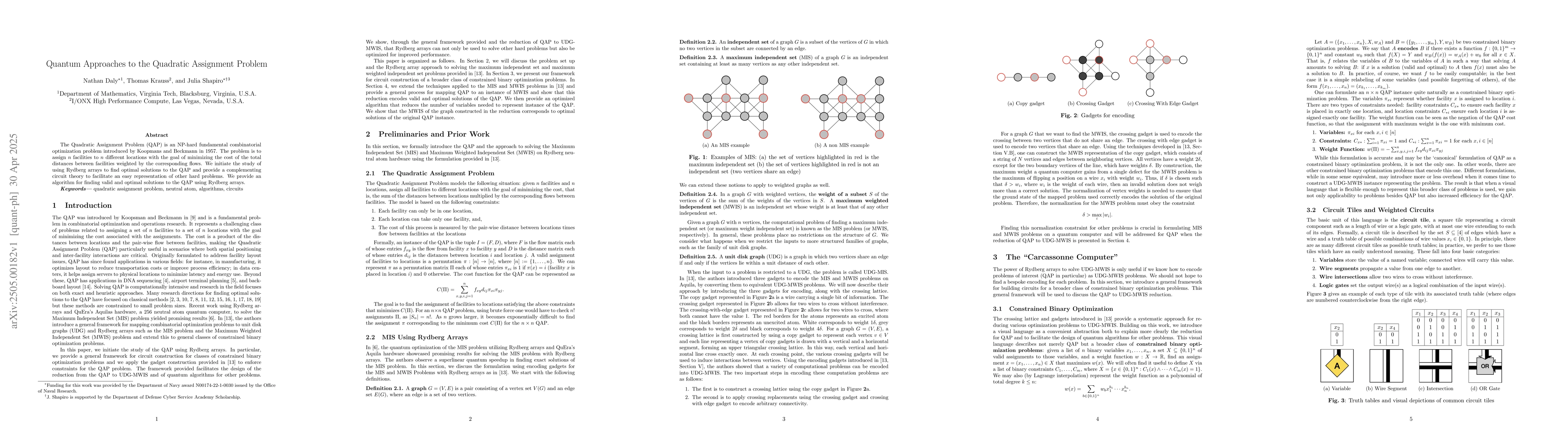 Thumbnail for Quantum Approaches to the Quadratic Assignment Problem