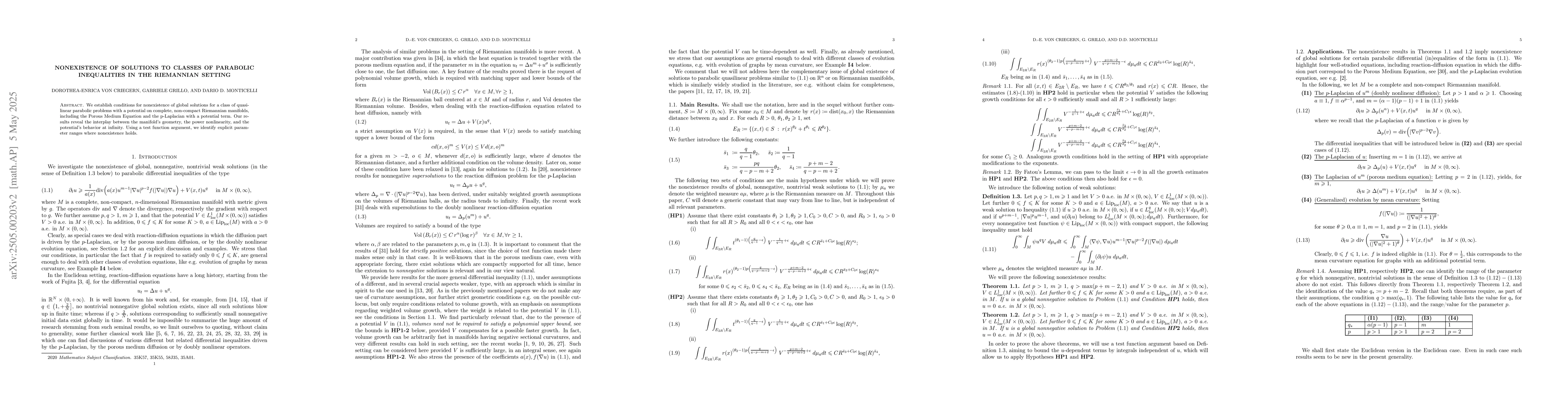 Thumbnail for Nonexistence of Solutions to classes of parabolic inequalities in the
  Riemannian setting