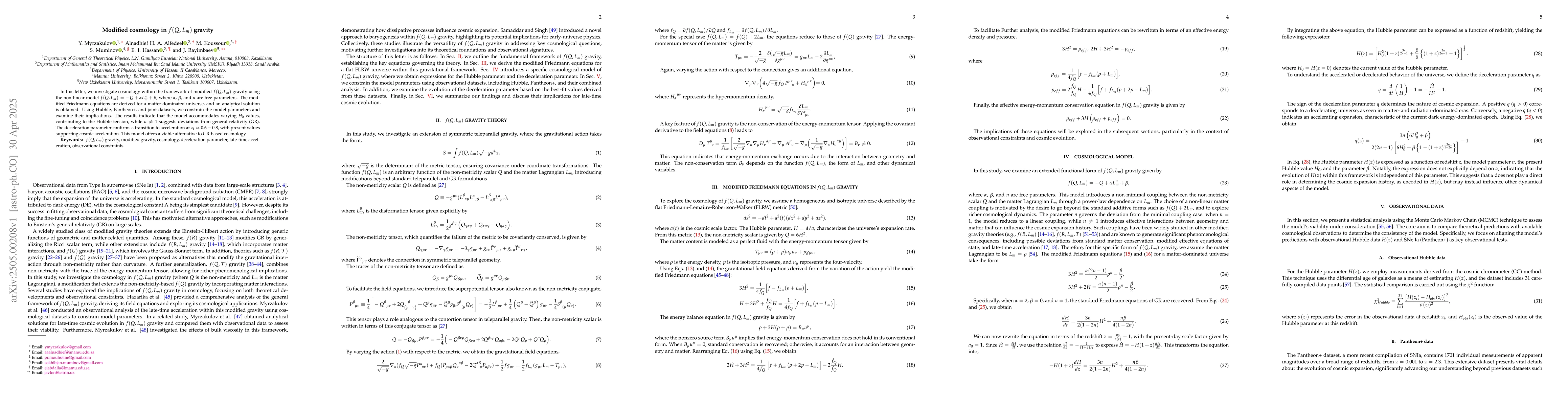 Thumbnail for Modified cosmology in $f(Q, L_m)$ gravity
