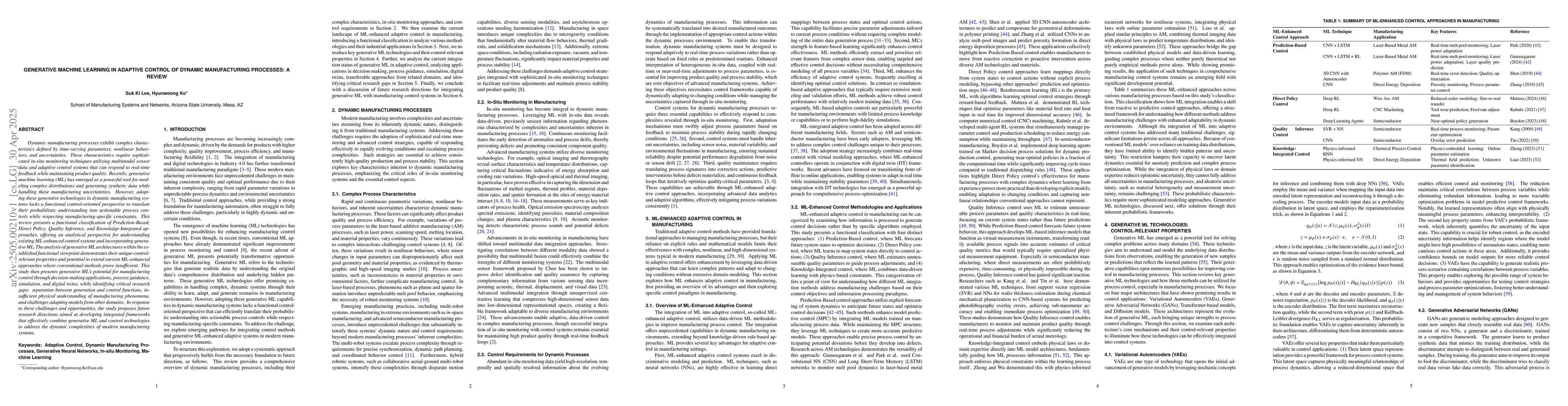 Thumbnail for Generative Machine Learning in Adaptive Control of Dynamic Manufacturing
  Processes: A Review