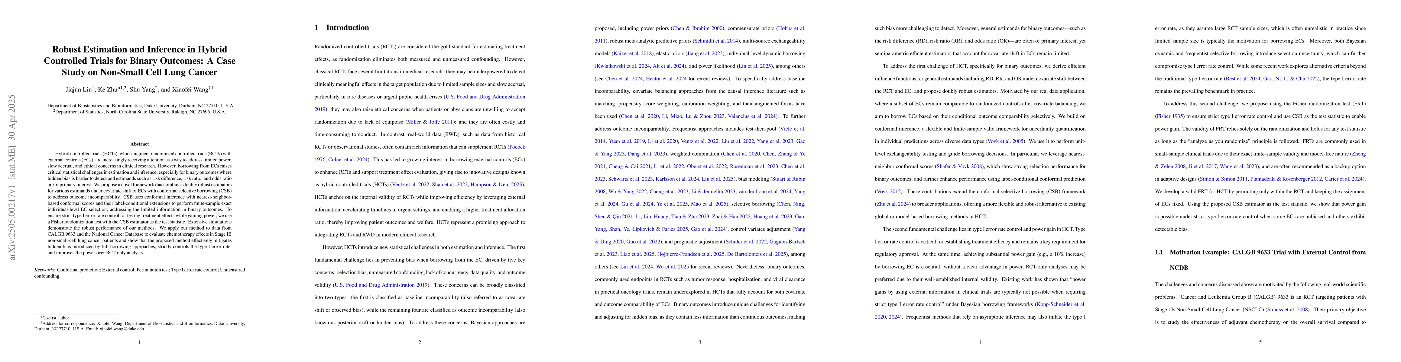 Thumbnail for Robust Estimation and Inference in Hybrid Controlled Trials for Binary
  Outcomes: A Case Study on Non-Small Cell Lung Cancer
