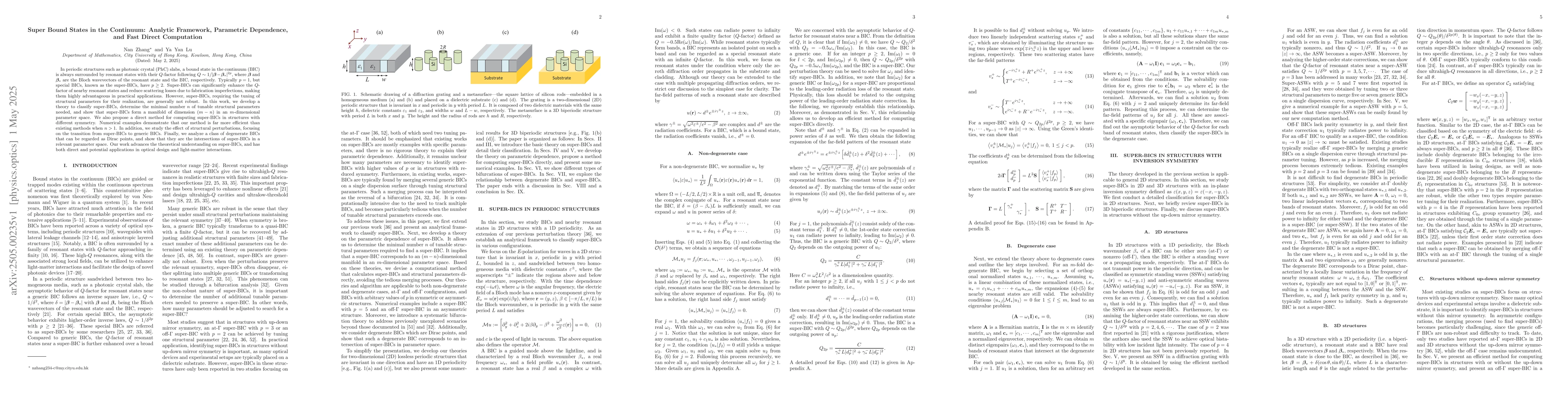 Thumbnail for Super Bound States in the Continuum: Analytic Framework, Parametric
  Dependence, and Fast Direct Computation