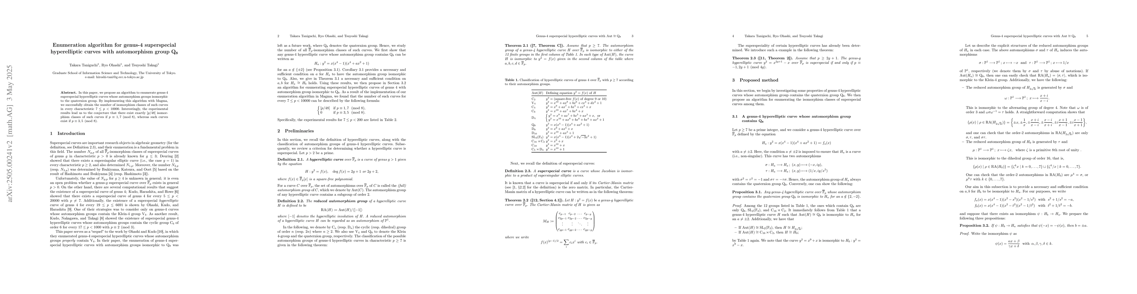 Thumbnail for Enumeration Algorithm for Genus-4 Superspecial Hyperelliptic Curves with
  Automorphism Group $Q_8$