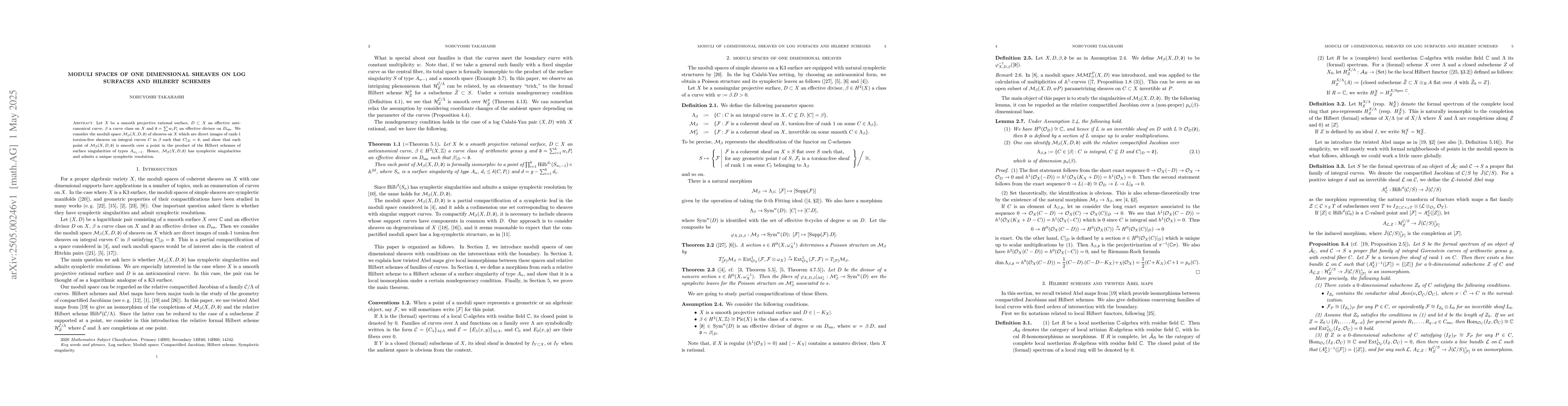 Thumbnail for Moduli spaces of one dimensional sheaves on log surfaces and Hilbert
  schemes