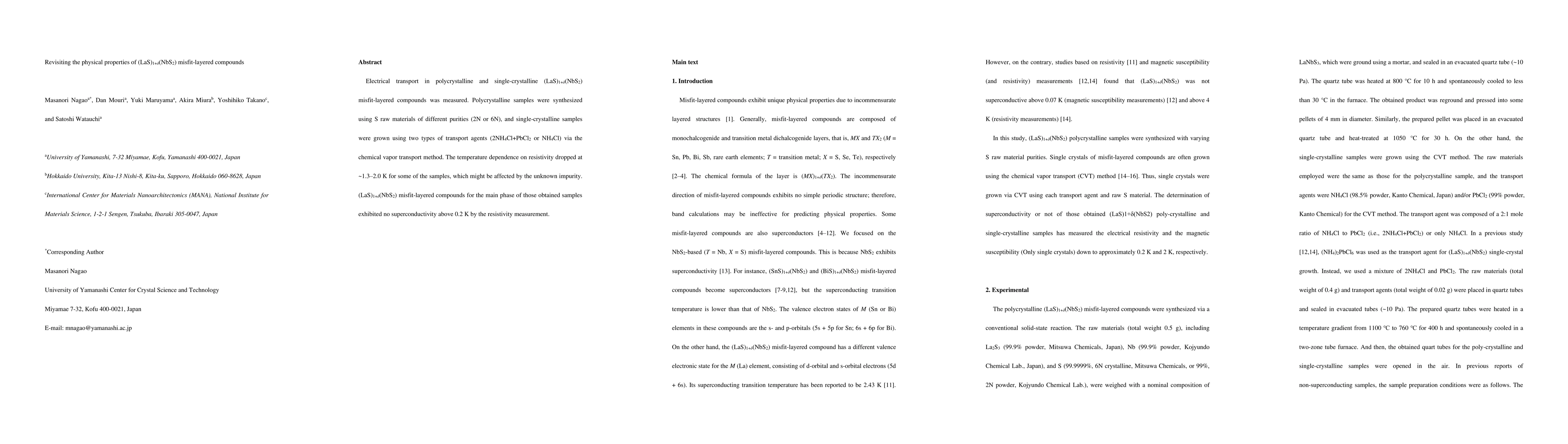 Thumbnail for Revisiting the physical properties of (LaS)1+d(NbS2) misfit-layered
  compounds