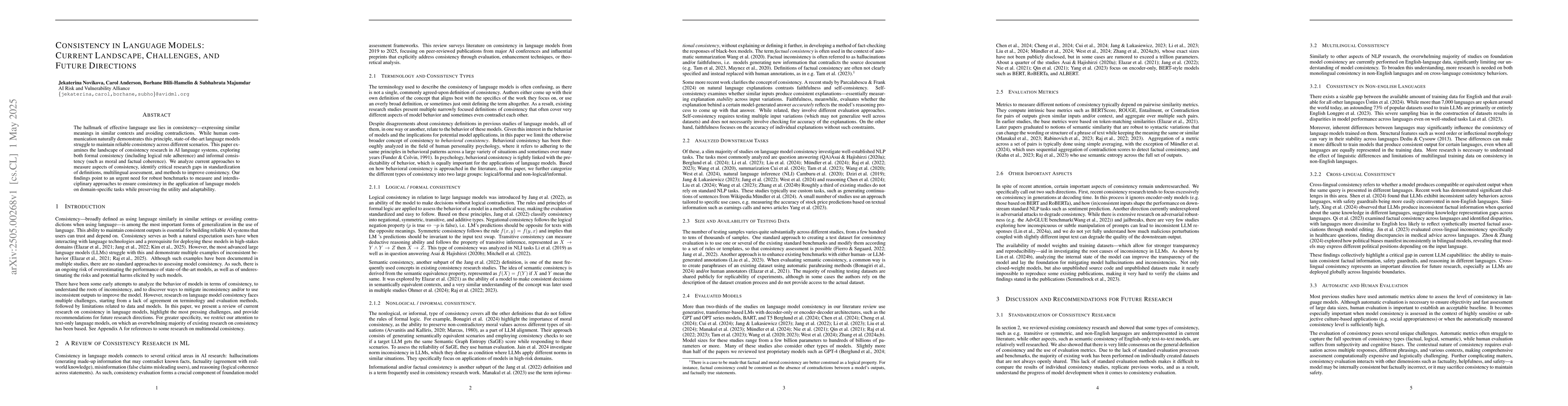 Thumbnail for Consistency in Language Models: Current Landscape, Challenges, and
  Future Directions