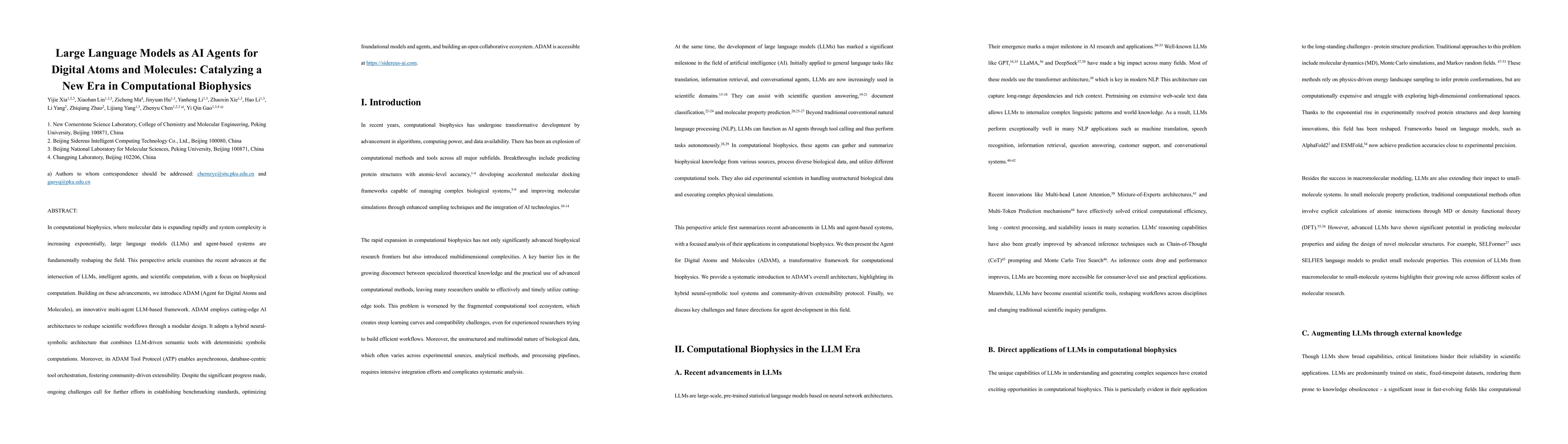 Thumbnail for Large Language Models as AI Agents for Digital Atoms and Molecules:
  Catalyzing a New Era in Computational Biophysics