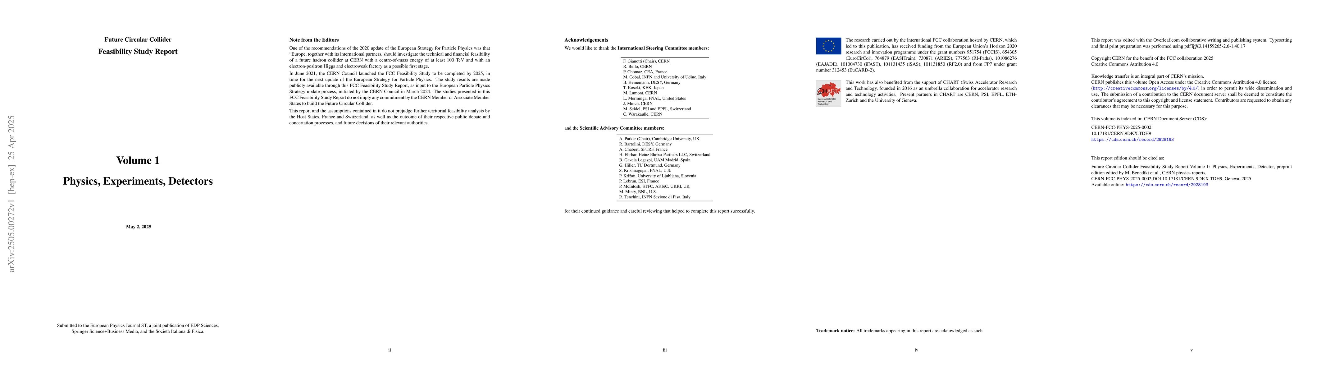 Thumbnail for Future Circular Collider Feasibility Study Report: Volume 1, Physics,
  Experiments, Detectors