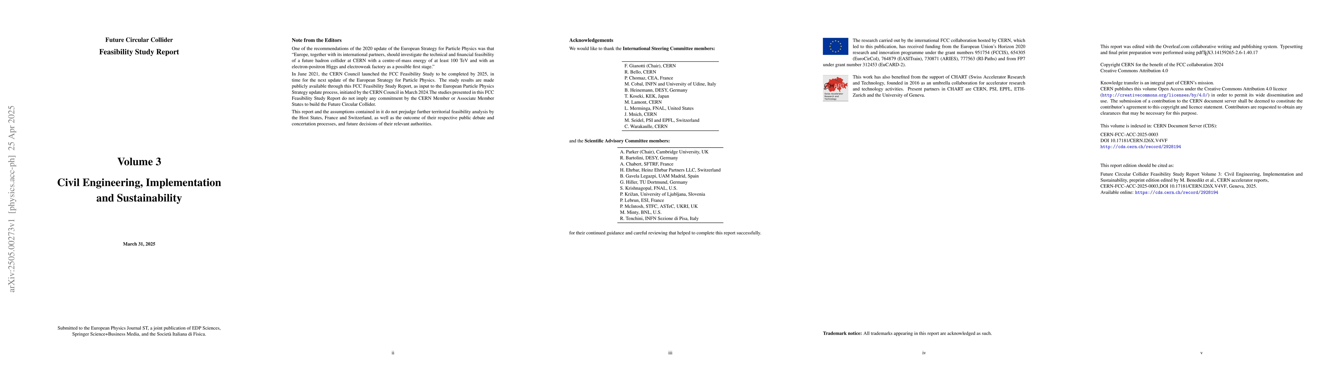 Thumbnail for Future Circular Collider Feasibility Study Report: Volume 3, Civil
  Engineering, Implementation and Sustainability